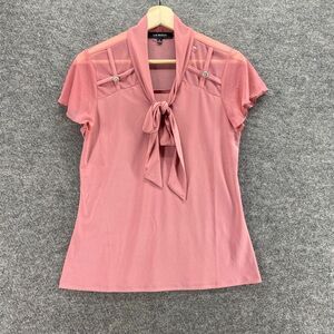 Liz McCoy Blouse Women S Small Pink V-Neck Short Sleeve Tie Up Sheer Casual